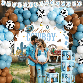 Party Inspo Cowboy Baby Boy Cutouts highlight the theme on walls