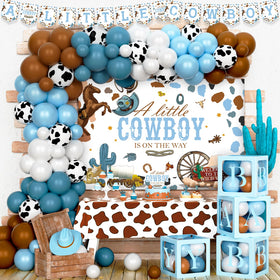 Party Inspo Cowboy Baby Shower Backdrop enhances western celebration vibe