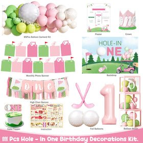 Party Inspo hole-in-one backdrop sets the scene for a memorable first birthday celebration.