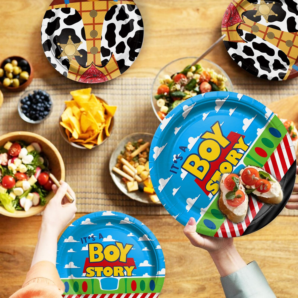 Party Inspo plates, napkins, and forks provide coordinated dining for guests.