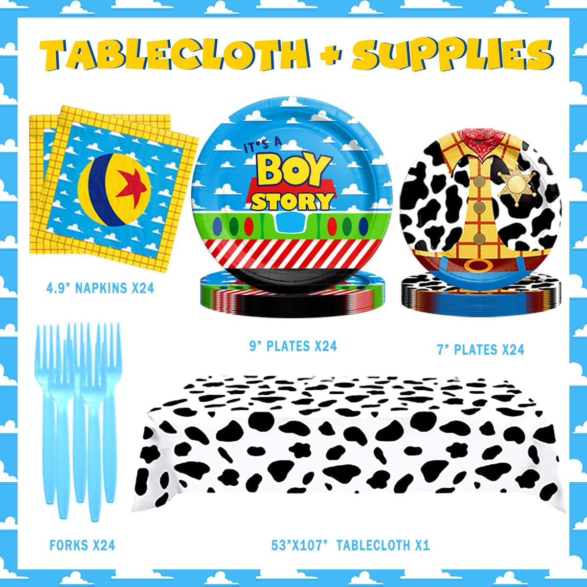 Party Inspo tablecloth showcases the theme and keeps surfaces clean during celebrations.