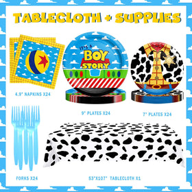 Party Inspo tablecloth showcases the theme and keeps surfaces clean during celebrations.