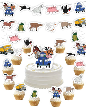 PartyKandy Farm Animal Blue Truck banner for festive birthday décor.