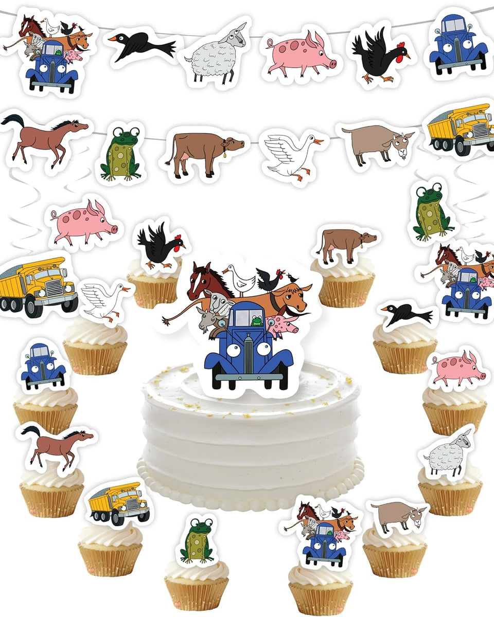 PartyKandy Farm Animal Blue Truck banner for festive birthday décor.
