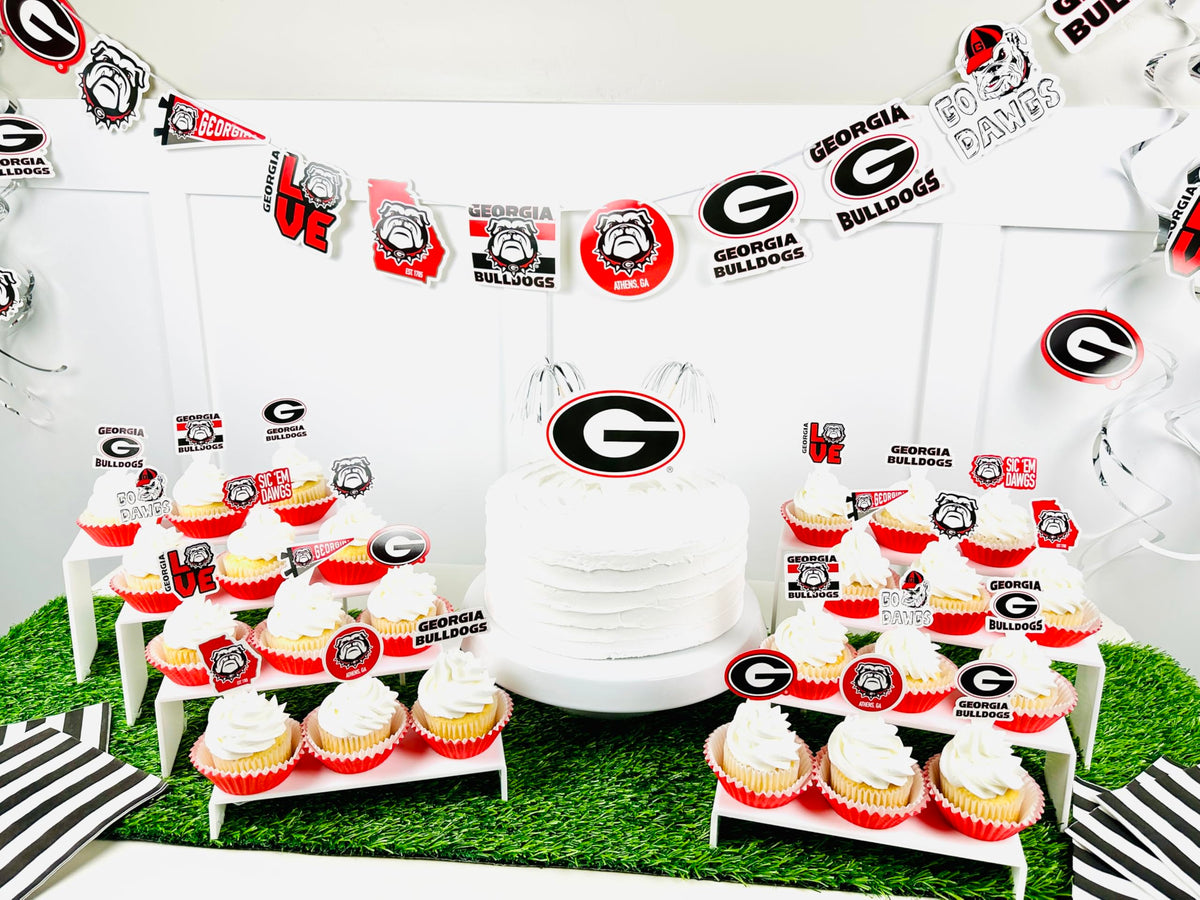PartyKandy UGA cupcake toppers brighten treats for Bulldogs fans.