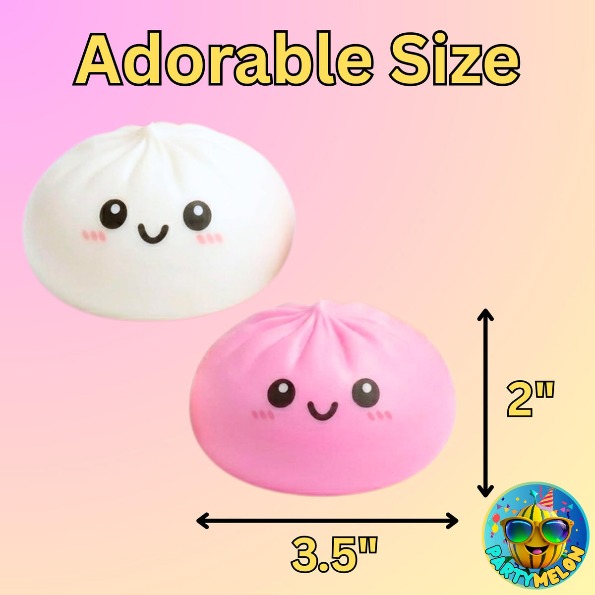 Partymelon pink and white dumpling squishies ready for desk fun.