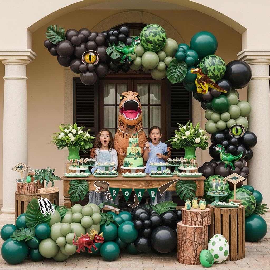 PartyMigo dinosaur banner roar ties decorations together for cohesive theme.