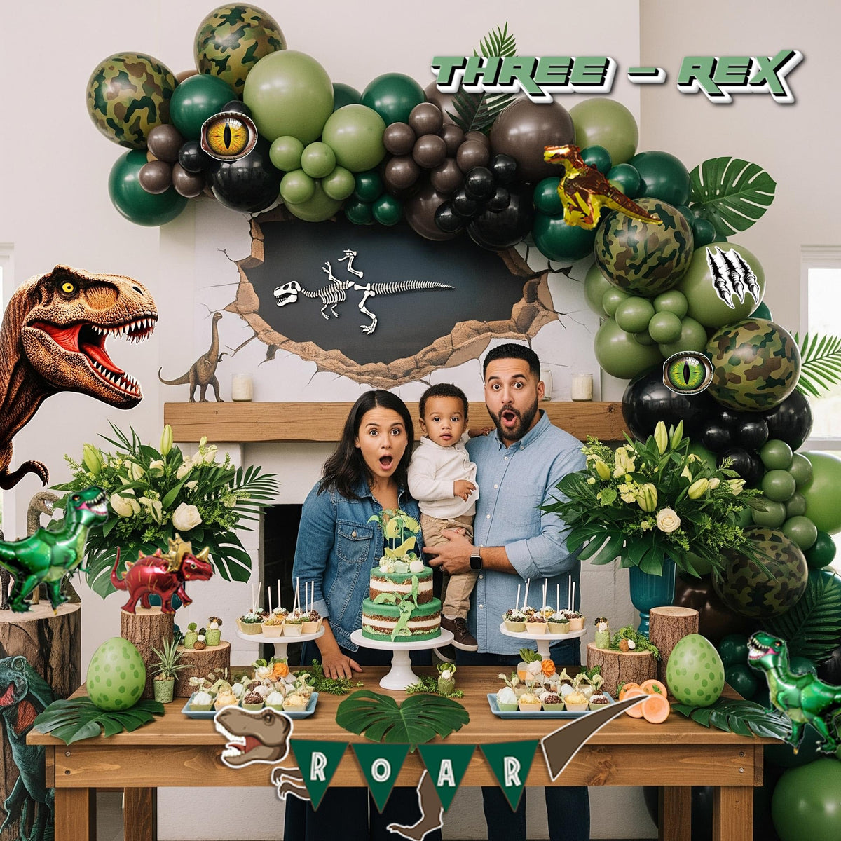 PartyMigo mini dino foil balloons brighten the party with whimsy.
