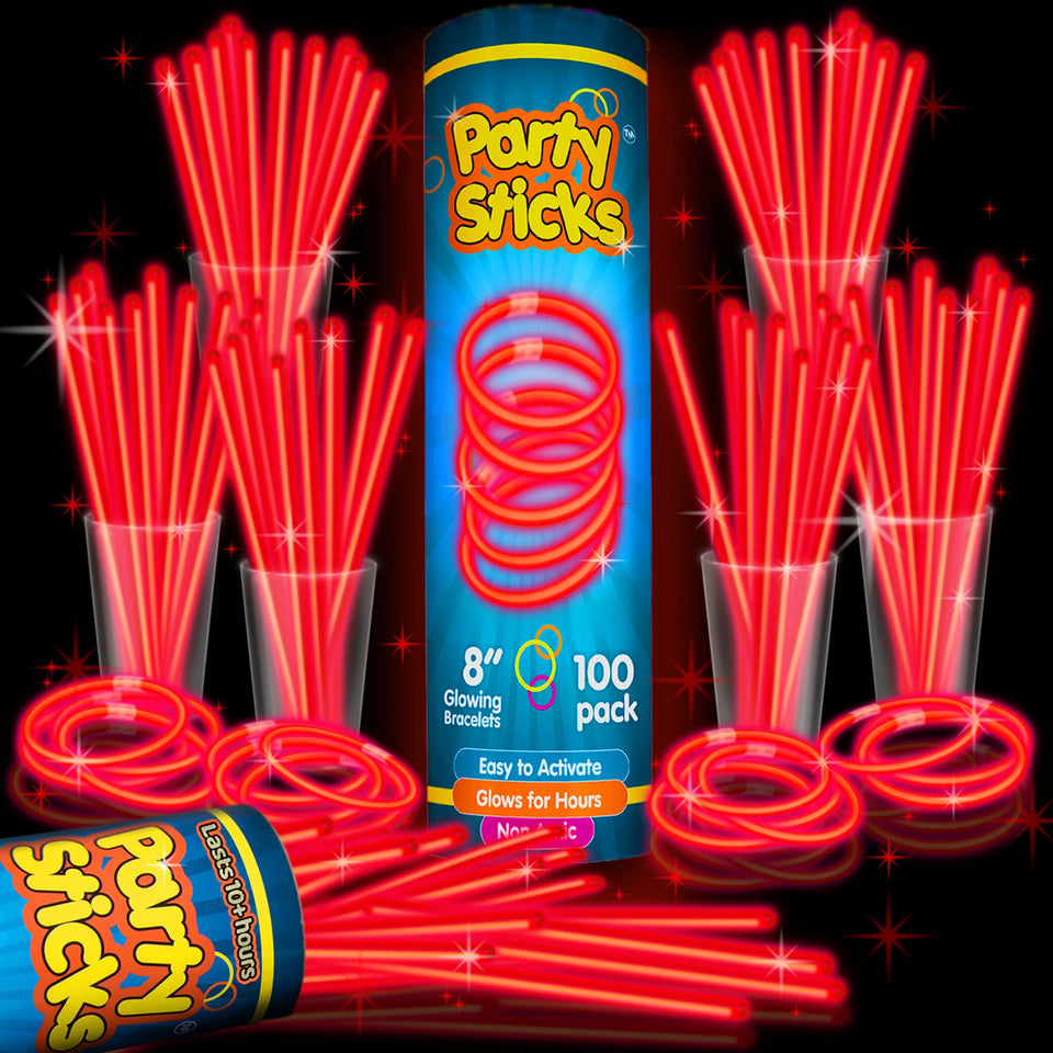 PartySticks red glow stick 8in glows bright for night party fun