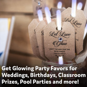 PartySticks white glow sticks decorate tents, desks, and dance floors safely