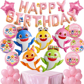 PartyWoo Baby Shark family balloons create a vivid centerpiece for a kid's party that lasts