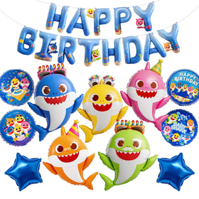 PartyWoo baby shark family balloons brighten the undersea party theme