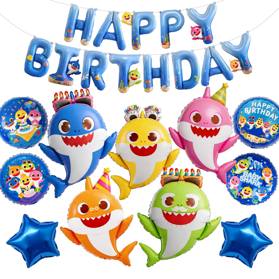 PartyWoo baby shark family balloons brighten the undersea party theme