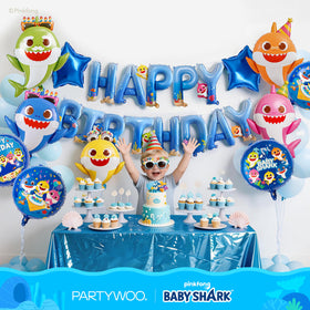 PartyWoo blue Happy Birthday letters balloons spell festive messages for celebrations.