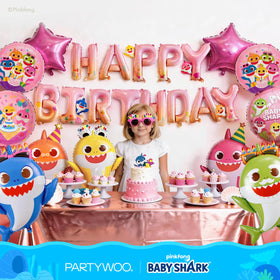 PartyWoo pink Happy Birthday banner—bold message enhances birthday photos and celebrations.