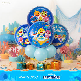 PartyWoo officially licensed Baby Shark design adds trusted character appeal to decor.
