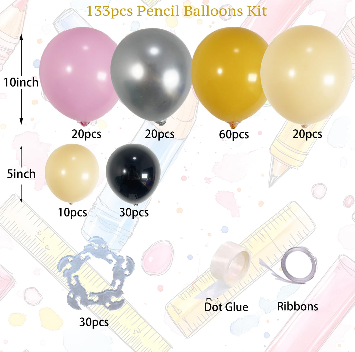 PartyXpress balloon arch color palette highlighting pink, yellow, nude, and metallic silver
