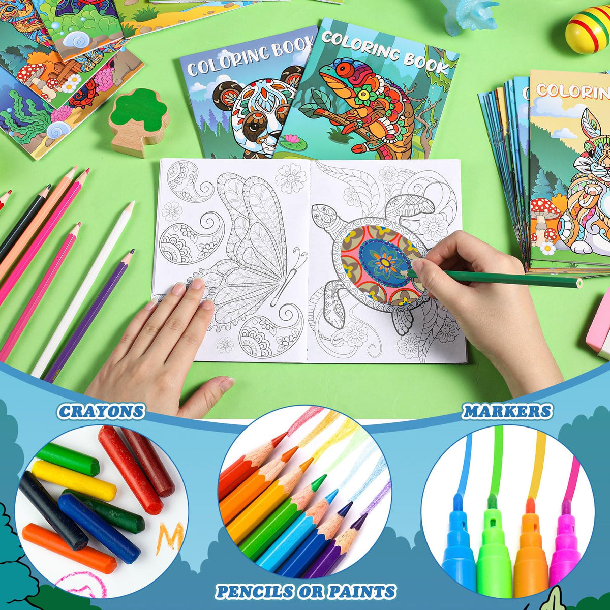 Pasimy 5x7-inch coloring books are compact for travel and portable art.