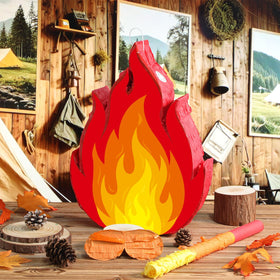 Pasimy campfire pinata hanging, decorative setup boosts camp-themed décor.
