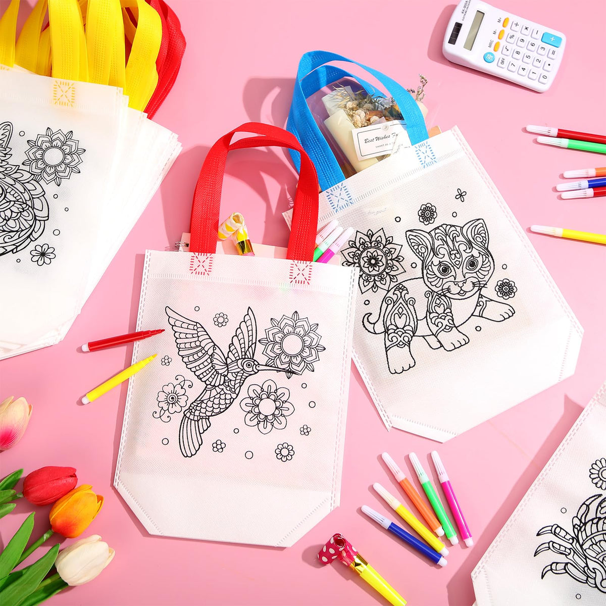 Pasimy kids coloring in action demonstrates easy-to-hold totes for little hands