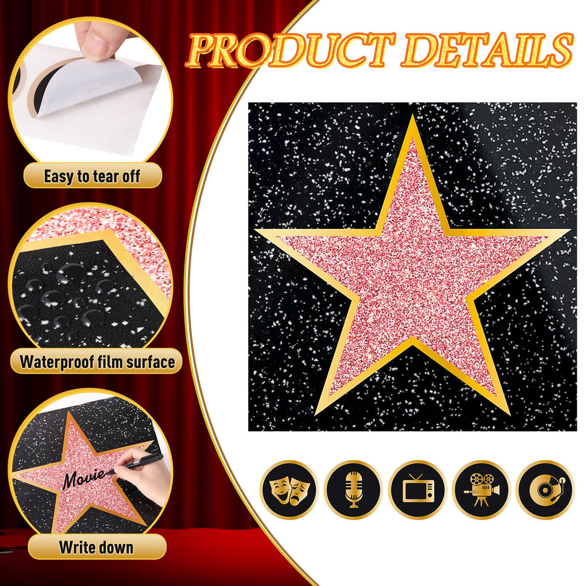 Pasimy round stickers five award styles for varied red carpet visuals.