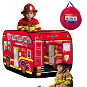 PASUXI fire truck pop-up tent front view for indoor imaginative play