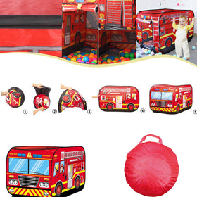 PASUXI fire truck pop-up tent side view showing portable setup