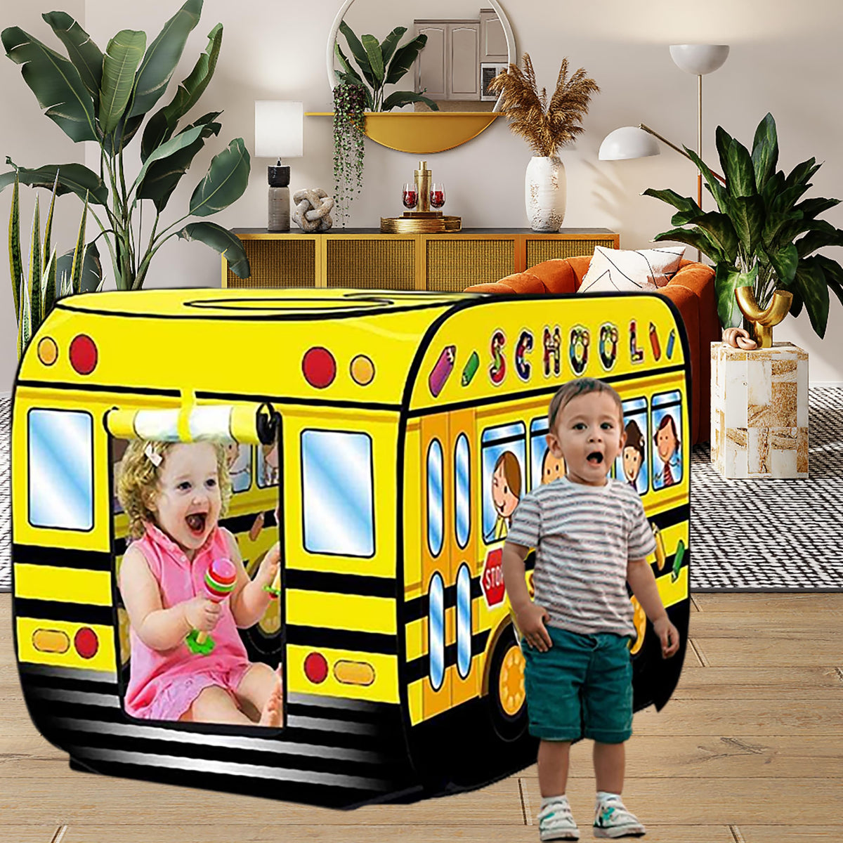 PASUXI Spacious play space inside the school bus tent for kids