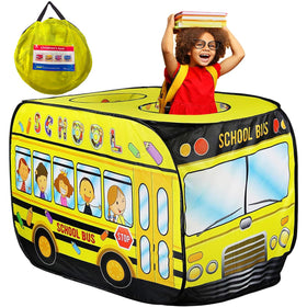 PASUXI School Bus Pop Up Tent front view for imaginative play indoors