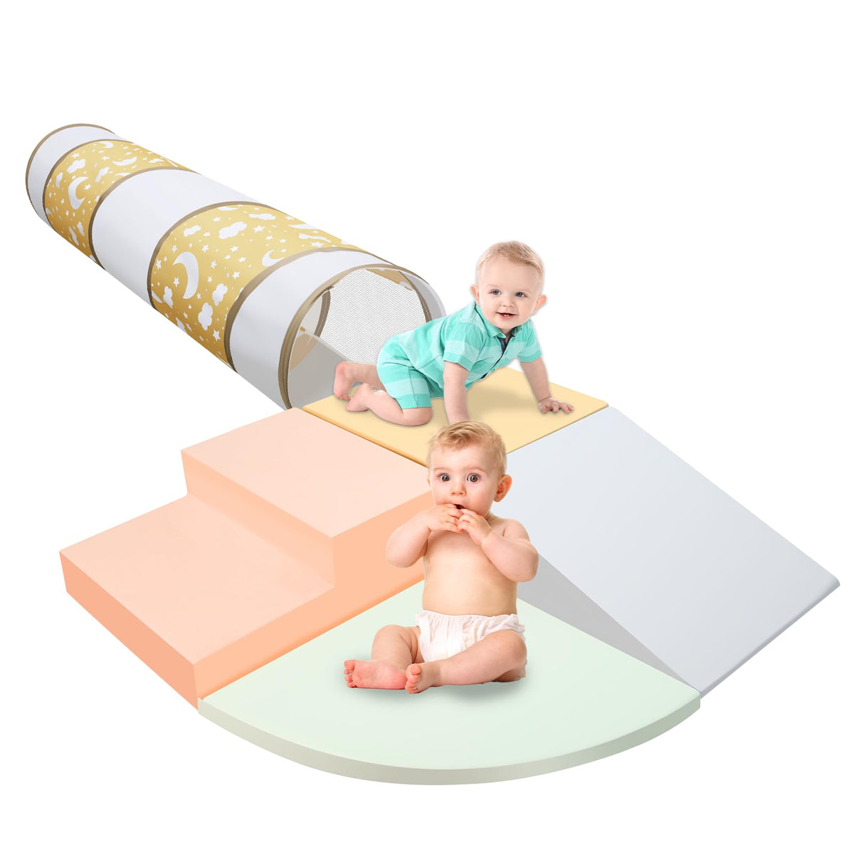 PATAZOK foam climbing blocks 5-piece set shown for safe, active toddler play.