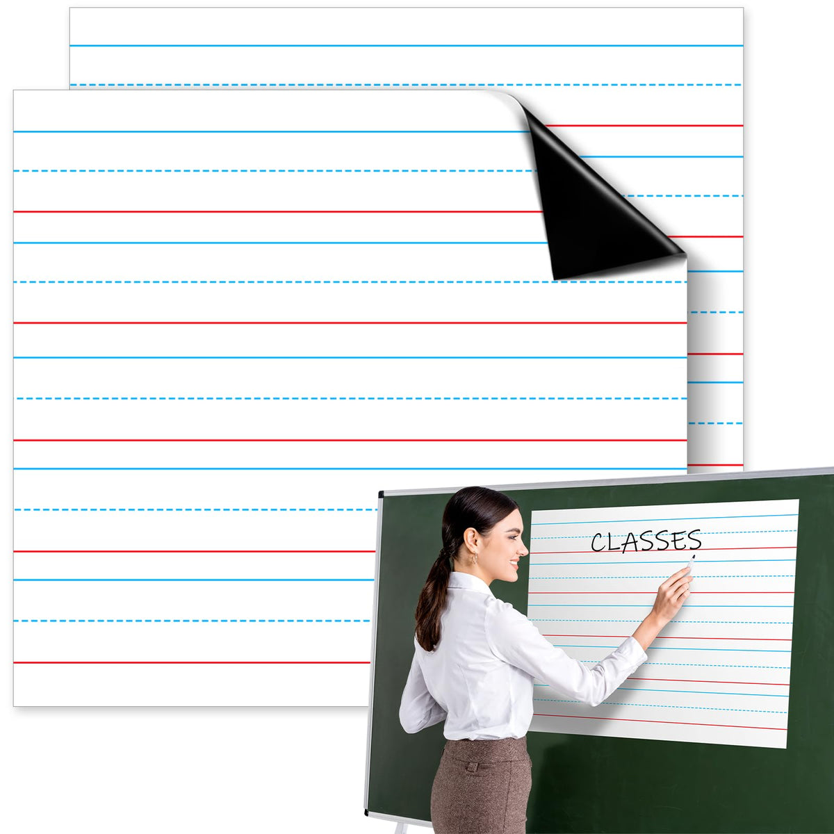 Patelai 2 Pcs Jumbo Magnetic Notebook Paper — 22 x 17 in Dry Erase Strips for Whiteboards