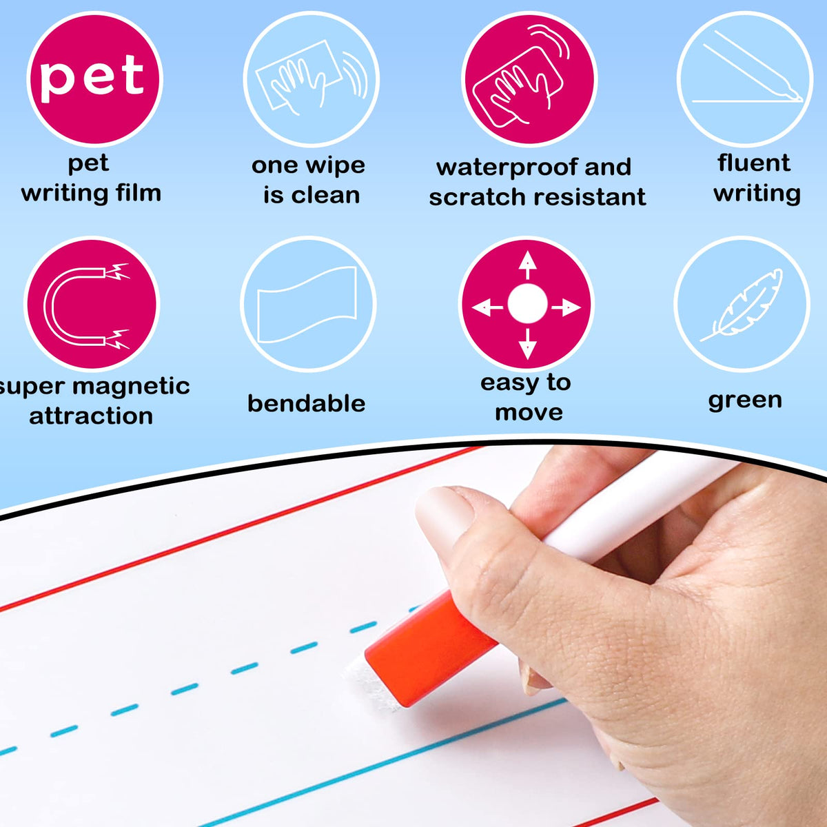 Patelai 2 Pcs Jumbo Magnetic Notebook Paper — 22 x 17 in Dry Erase Strips for Whiteboards
