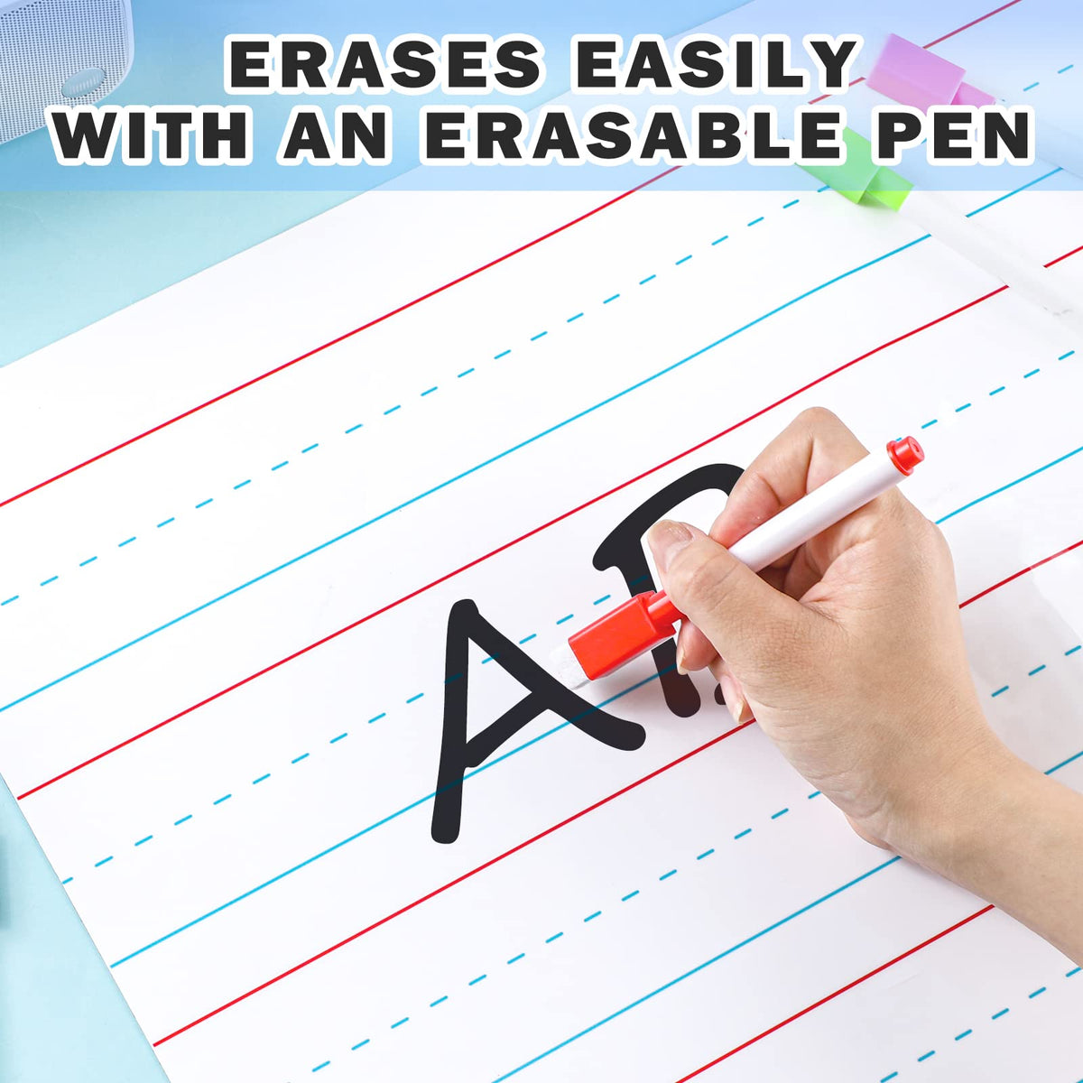 Patelai 2 Pcs Jumbo Magnetic Notebook Paper — 22 x 17 in Dry Erase Strips for Whiteboards