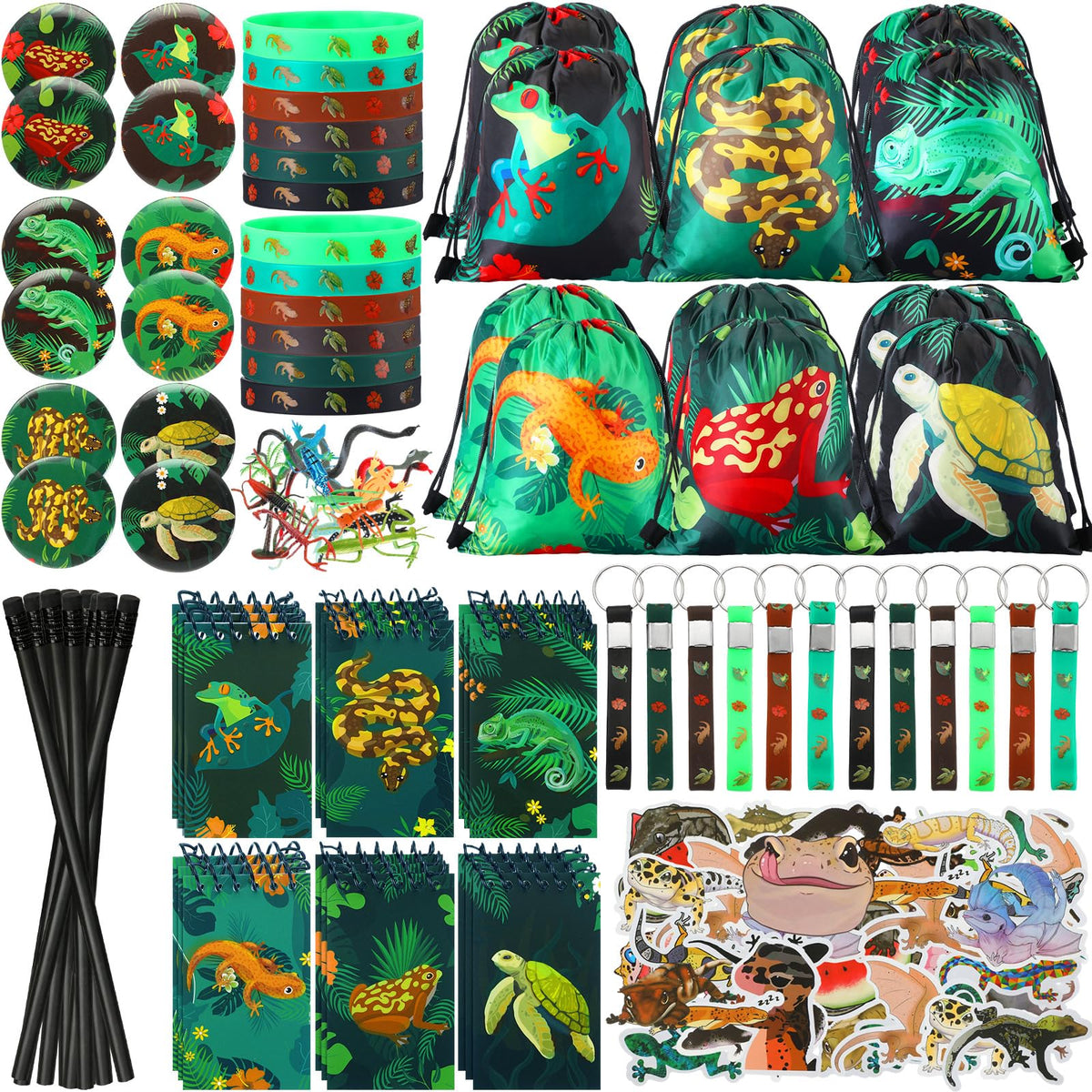 Paterr reptile party decorations show vibrant jungle tones for a lively celebration