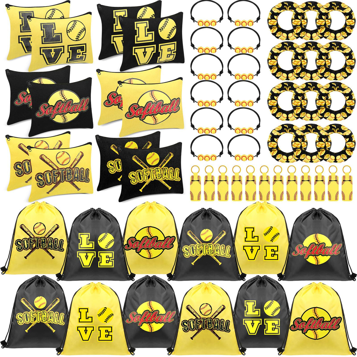 Paterr softball drawstring bags in vibrant colors, durable and easy to hand out at parties.