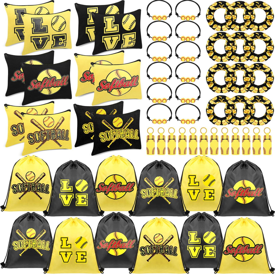 Paterr softball drawstring bags in vibrant colors, durable and easy to hand out at parties.