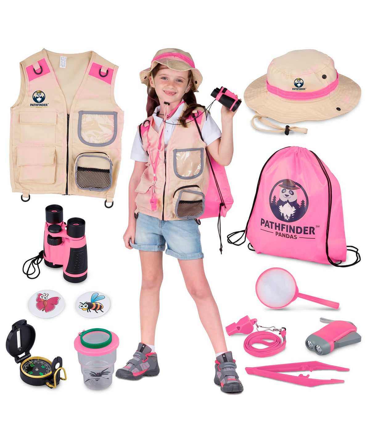 Pathfinder Pandas Kids Explorer Kit with safari vest ready for outdoor adventures and learning