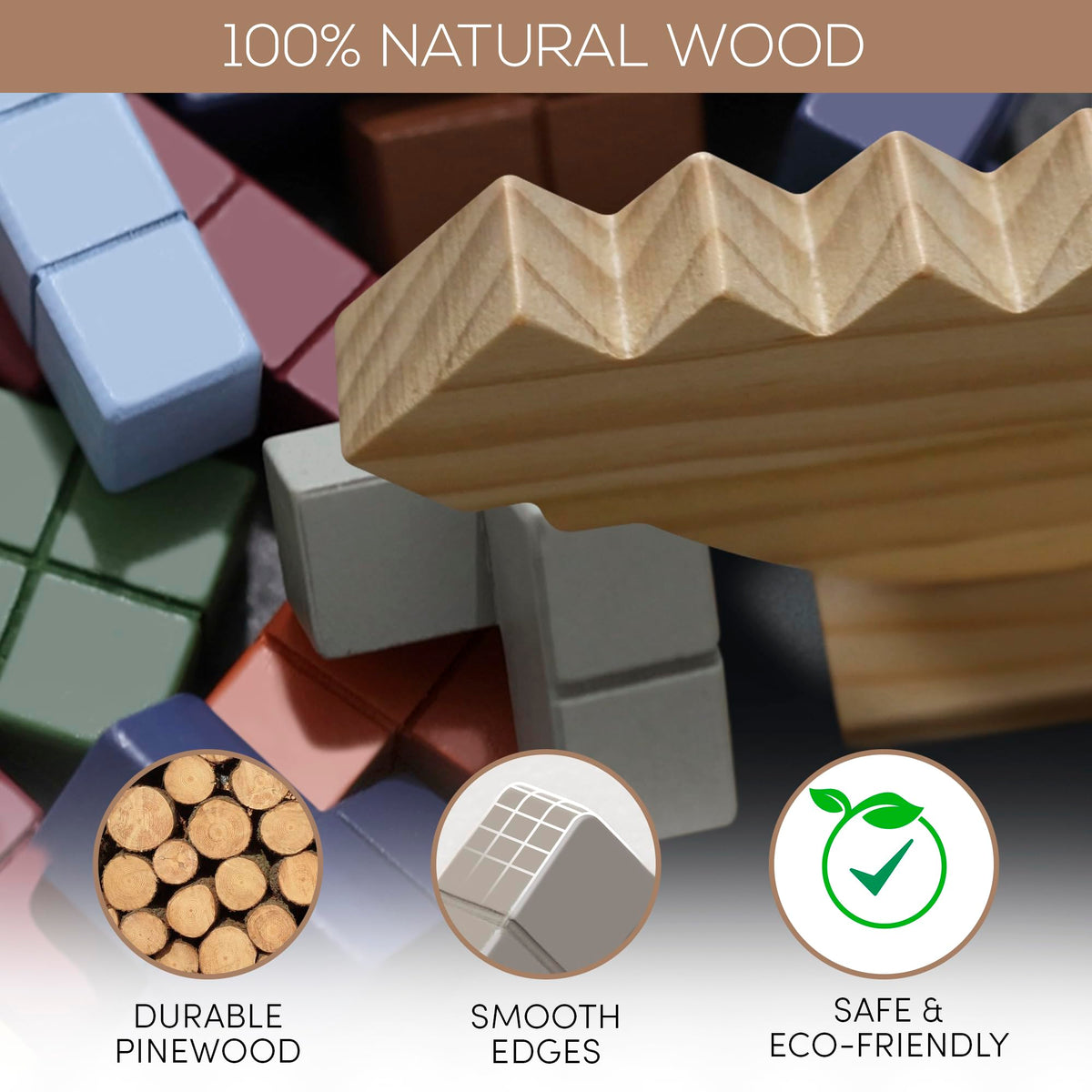 Pathfinder Pandas Tower Stack wood blocks showcase durable pinewood and natural colors.