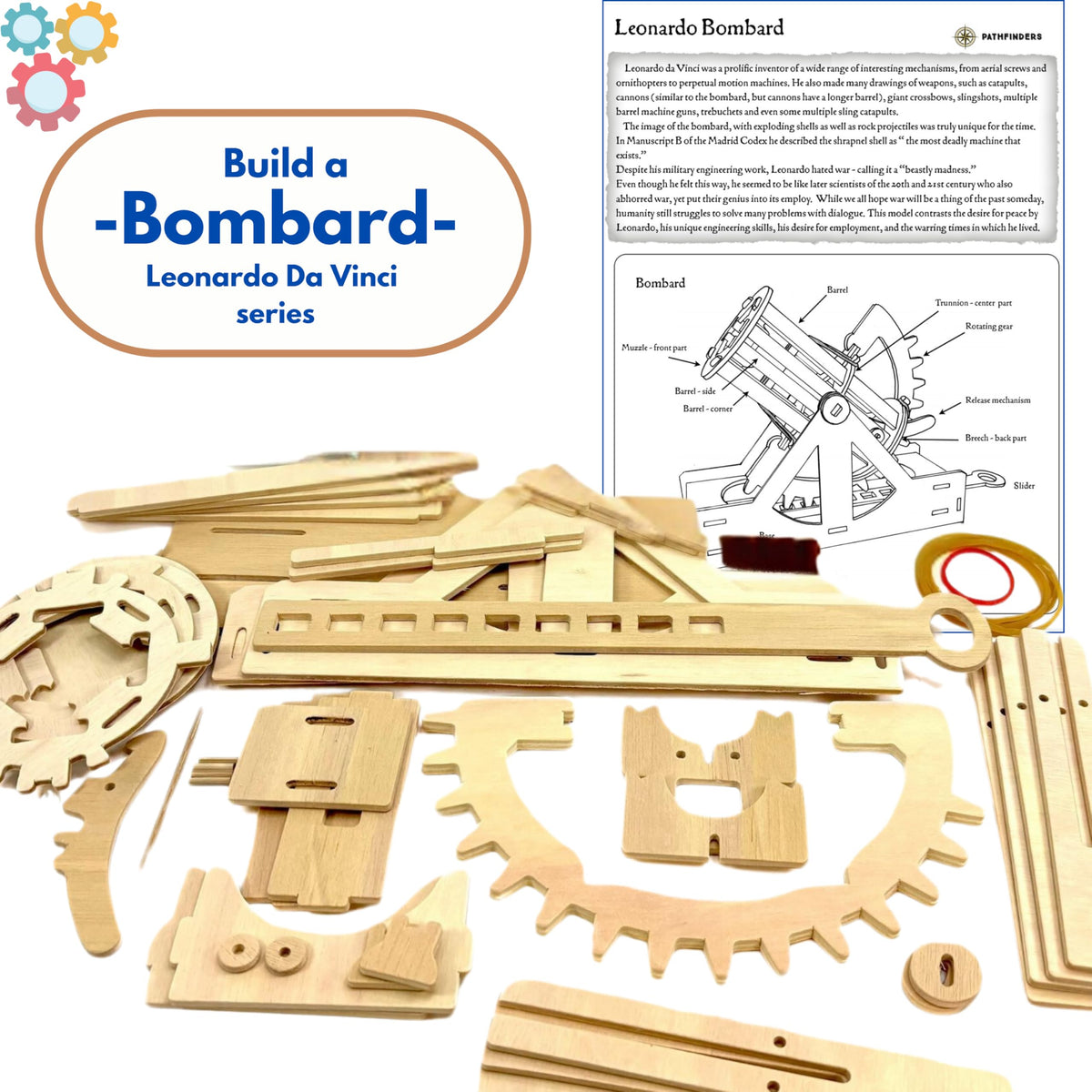 PATHFINDERS Leonardo da Vinci Bombard model-display emphasizes historical craftsmanship and STEM curiosity.