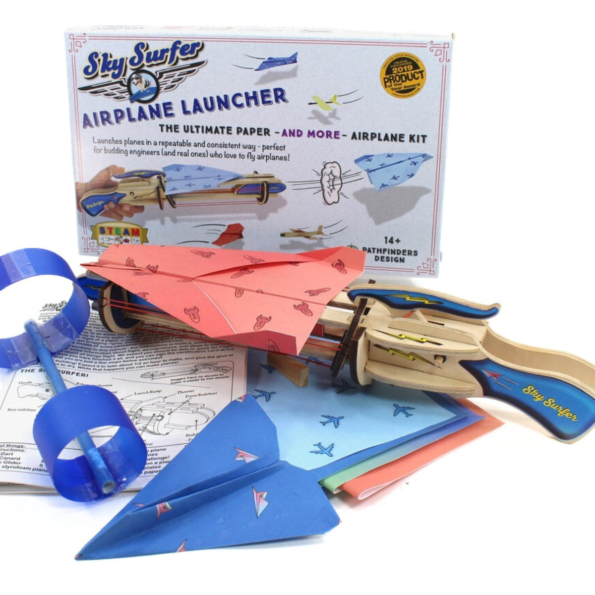 PATHFINDERS Paper Airplane Launcher box shows premium materials for safe learning.