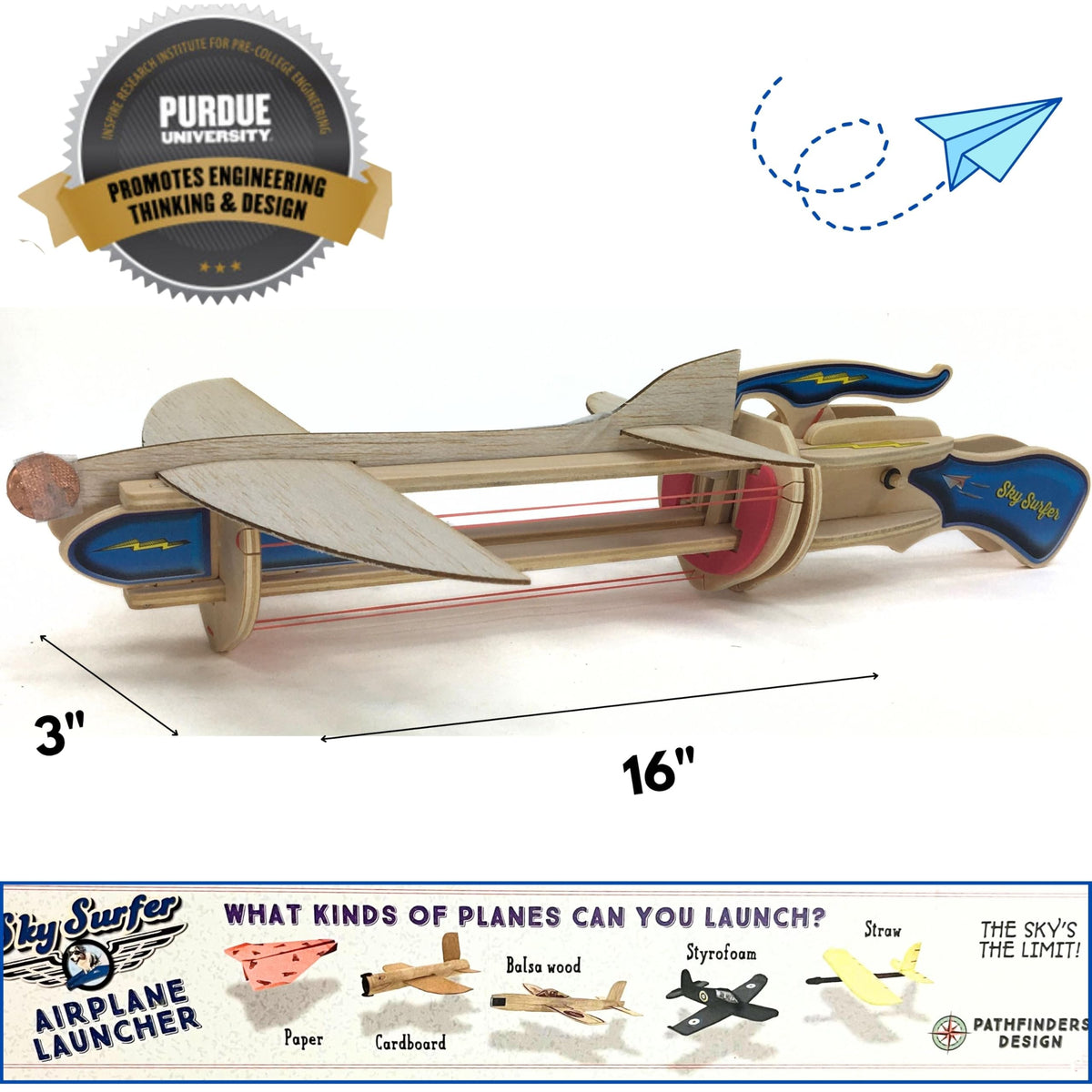 PATHFINDERS Paper Airplane Launcher materials highlight safe, non-toxic components.