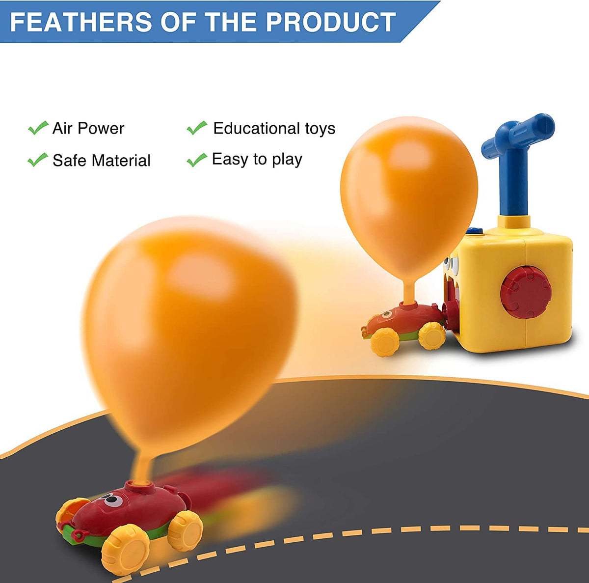 PATHOSIO PETS Balloon Powered Car Balloon Inflation Port highlights quick inflation
