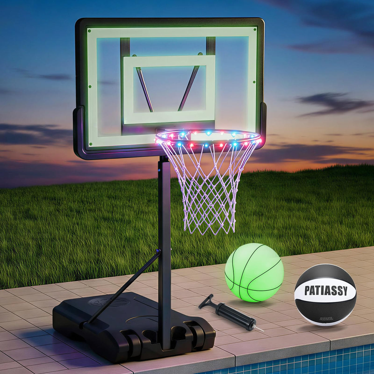 Patiassy pool hoop full setup ready for poolside play and portability