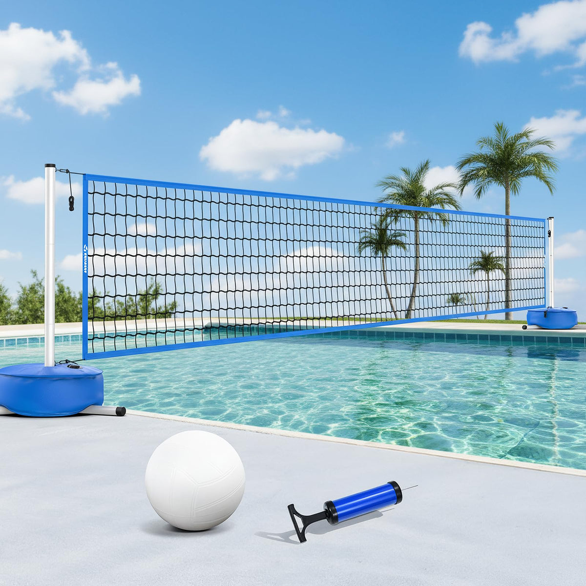 Patiassy pool volleyball net with adjustable length for inground pools and flexible setup