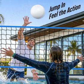 Patiassy in-use scene with kids and adults enjoying pool volleyball