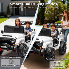 Patikuin 24V two-seater ride-on car in motion with 4x4 drive.