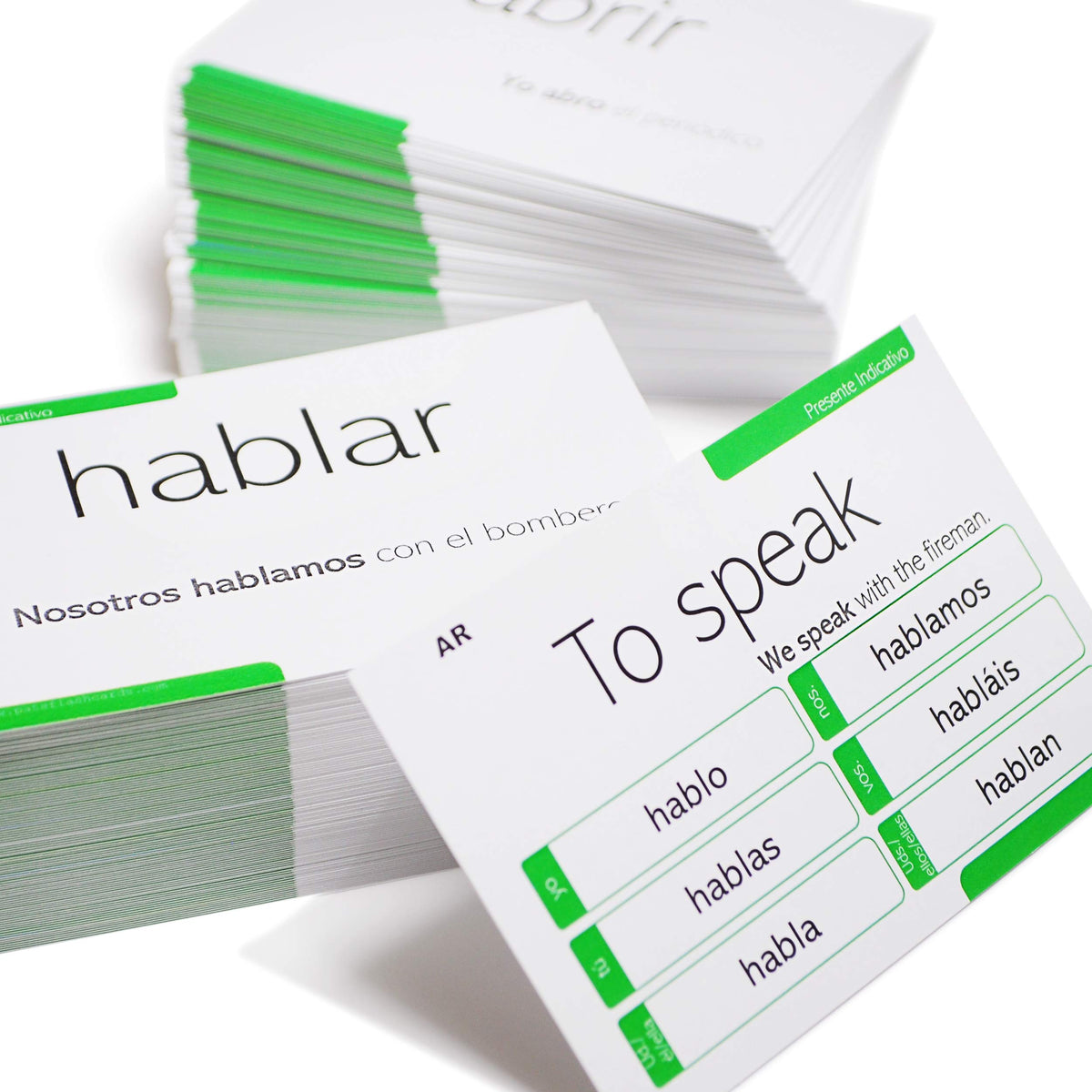 Pat's Flash Cards front view for quick present-tense practice.