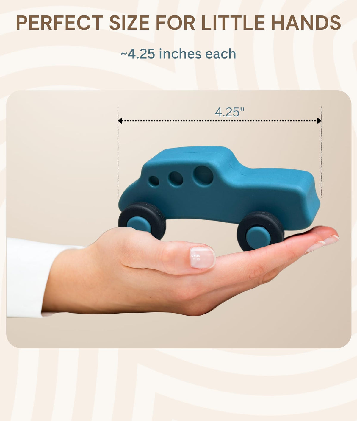 Pattern Frenzi kids 3+ silicone cars offer safe, soft playtime.