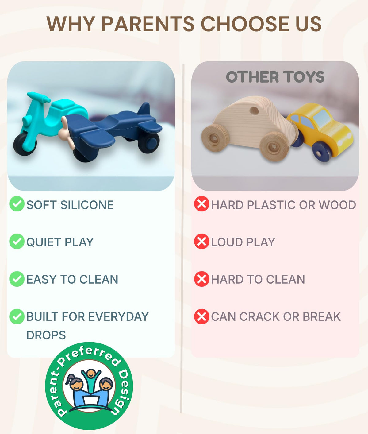 Pattern Frenzi no-hole bath toy design helps prevent mold and fuss.