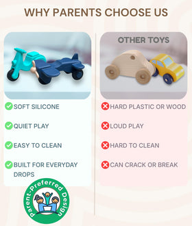Pattern Frenzi no-hole bath toy design helps prevent mold and fuss.